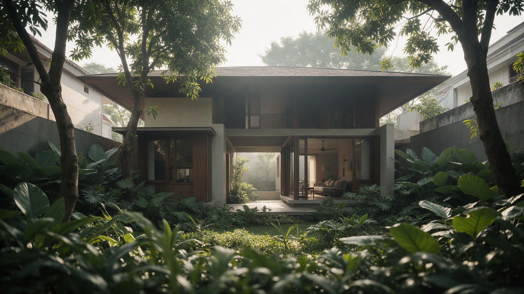 Dense tropical lot courtyard