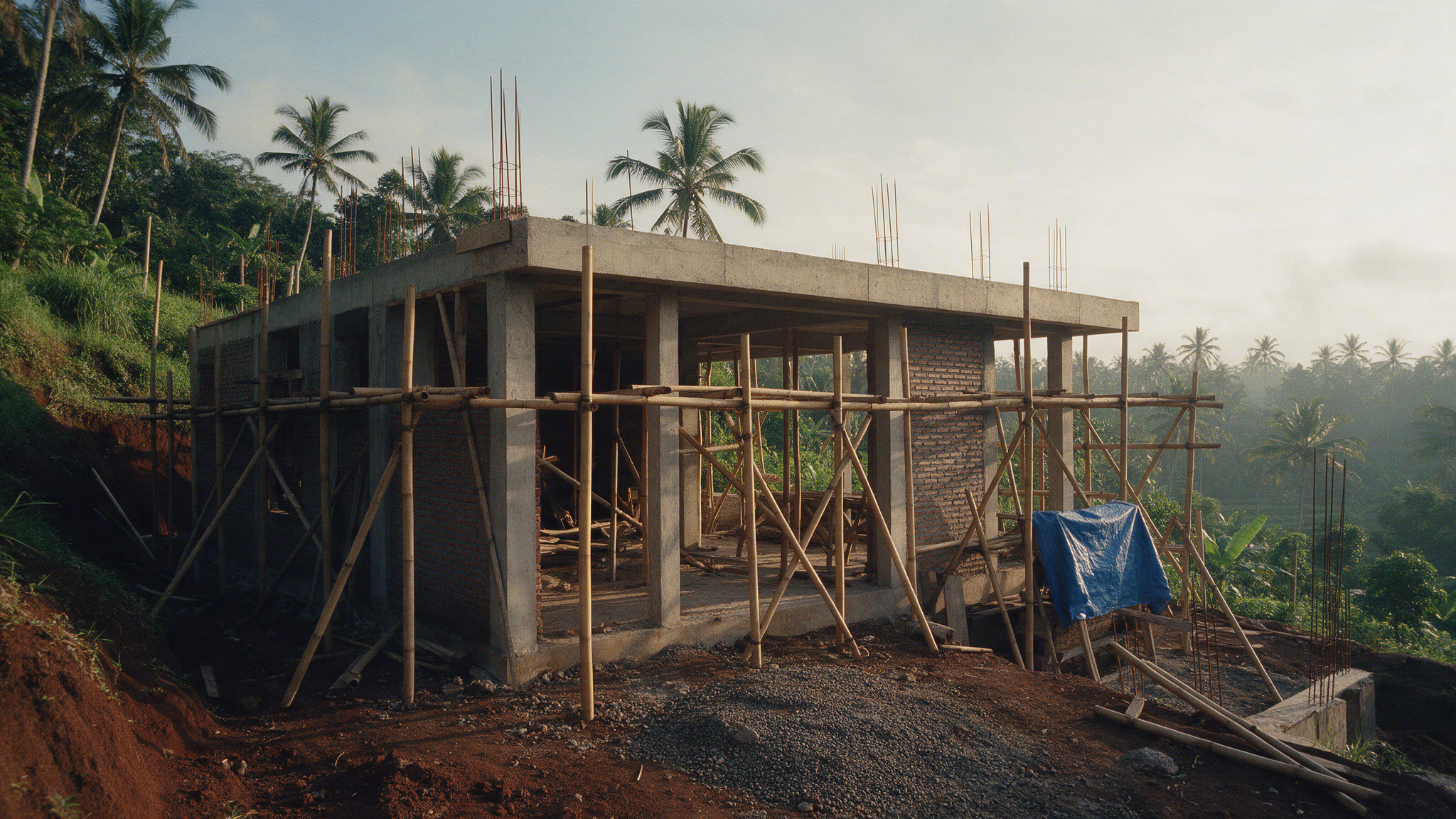 Tropical villa site under construction